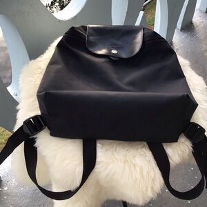 Longchamp Paris Modele Depose Black Backpack with Leather Trim Made in France